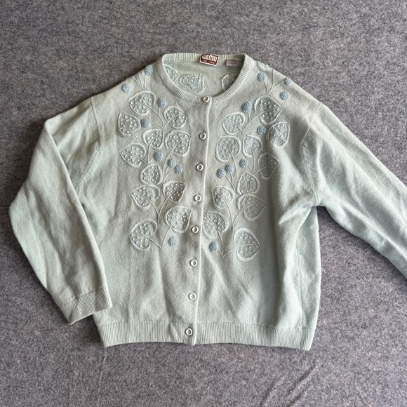 Vtg Wako Ginza Tokyo Sweater Small Wool Angora Embroidered Beaded Floral‎ 90s